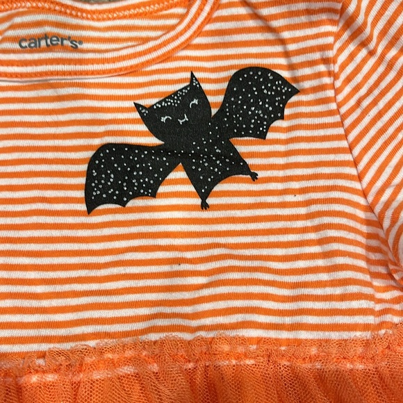 2T Halloween toddler set long sleeve orange and white stripes with bat pants - Picture 3 of 9